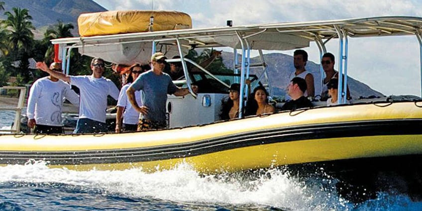 Hoku, the 37-foot rigid-hull inflatable whale watching boat, off Lahaina